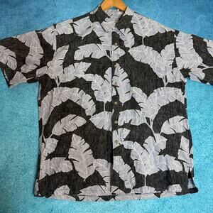 Vintage Cooke Street Hawaiian Shirt Men’s XL Gray Black Floral Aloha 100% Cotton
